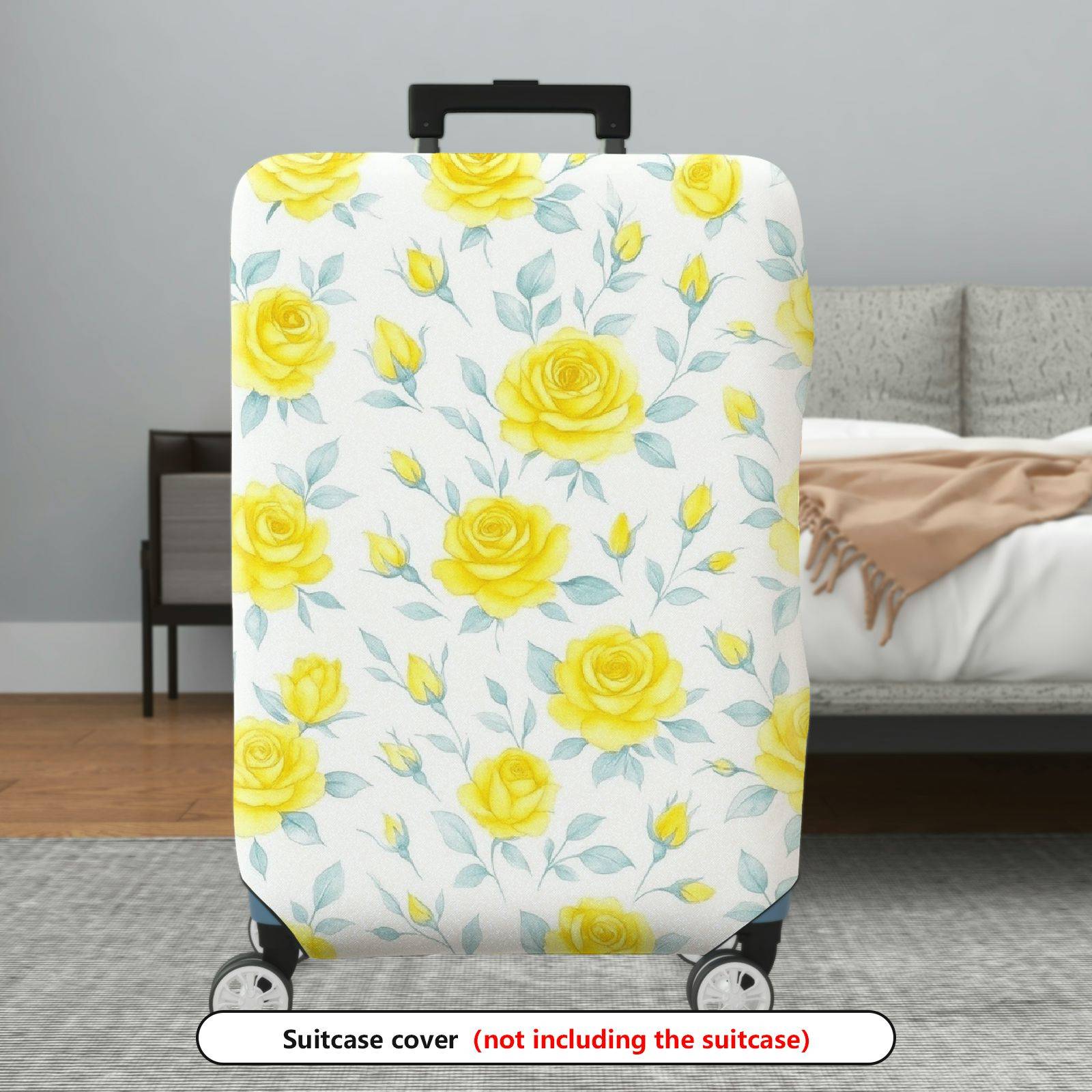 1-Piece Yellow Rose Floral Pattern Elegant Stylish Bright Cheerful  Suitcase Luggage Cover, Stretch Protective Sleeve