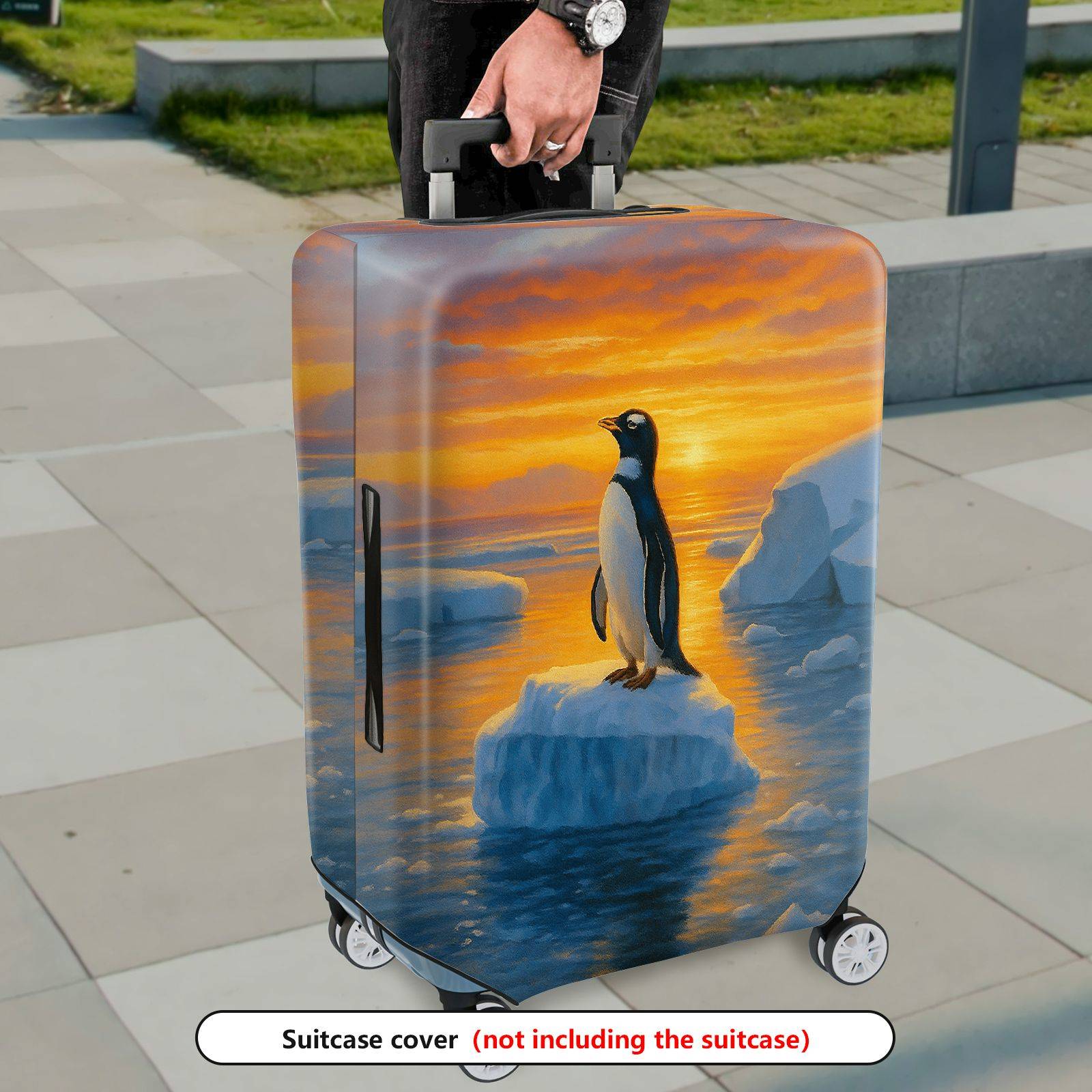 1-Piece Penguin Arctic Sunset Ice Ocean Landscape  Suitcase Luggage Cover, Stretch Protective Sleeve