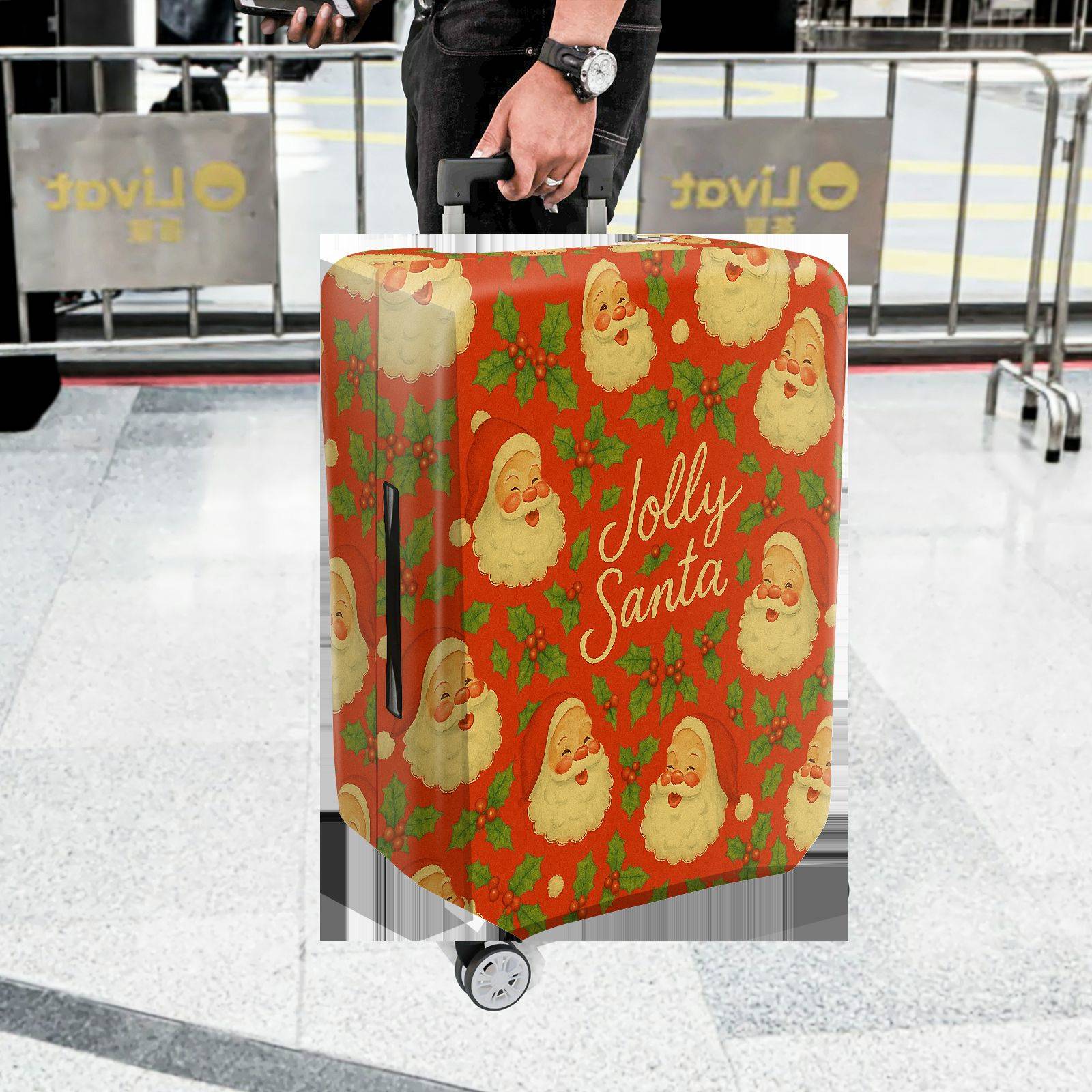 1-Piece Jolly Santa Festive Christmas Holiday Cheer Travel  Suitcase Luggage Cover, Stretch Protective Sleeve