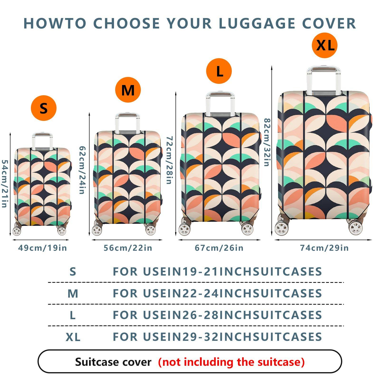 1-Piece Retro Colorful Leaf Geometric Abstract Vibrant  Suitcase Luggage Cover, Stretch Protective Sleeve