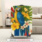 1-Piece Tropical Parrot Floral Stripe Colorful  Suitcase Luggage Cover, Stretch Protective Sleeve
