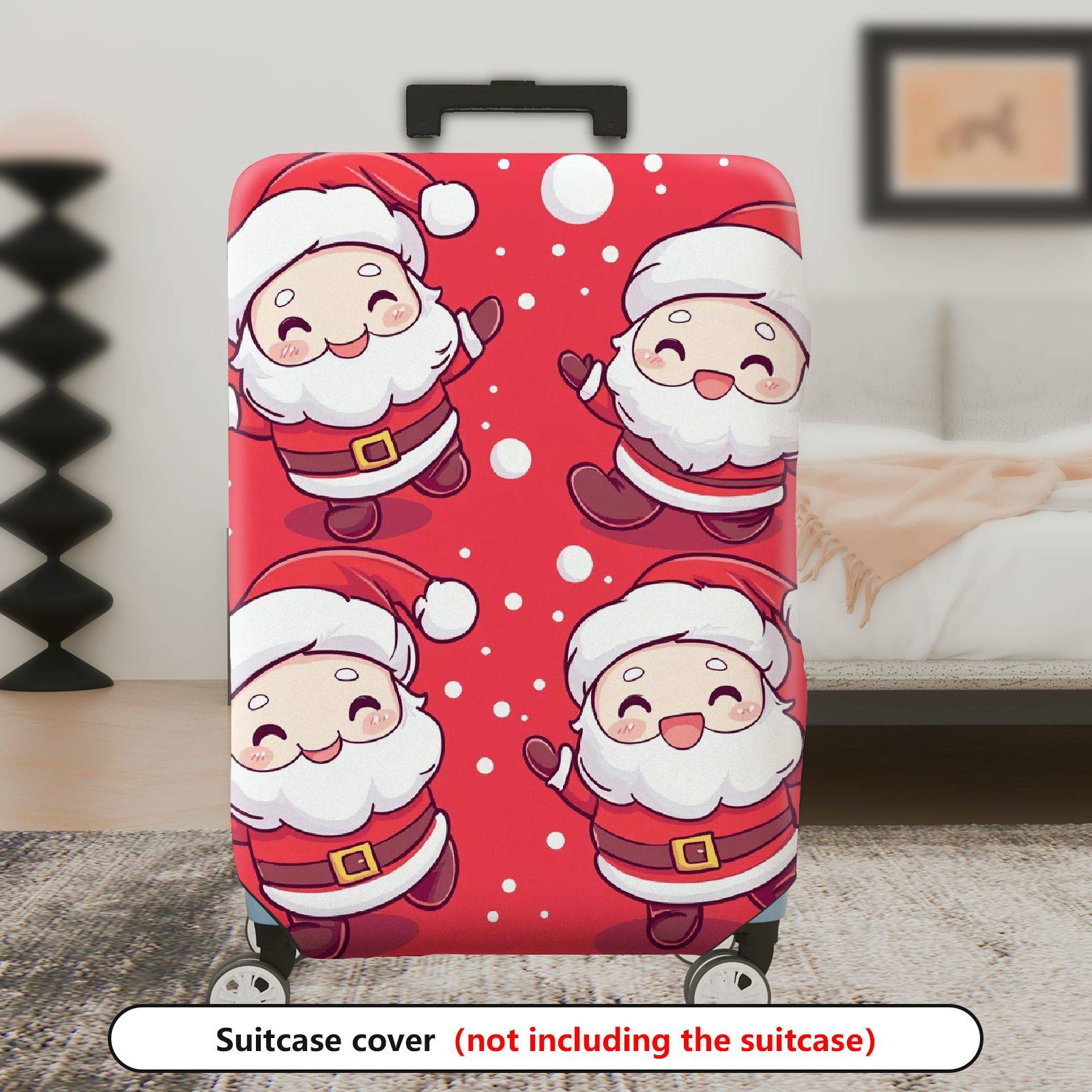 1-Piece Cute  Festive Joyful Santa Christmas  Suitcase Luggage Cover, Stretch Protective Sleeve