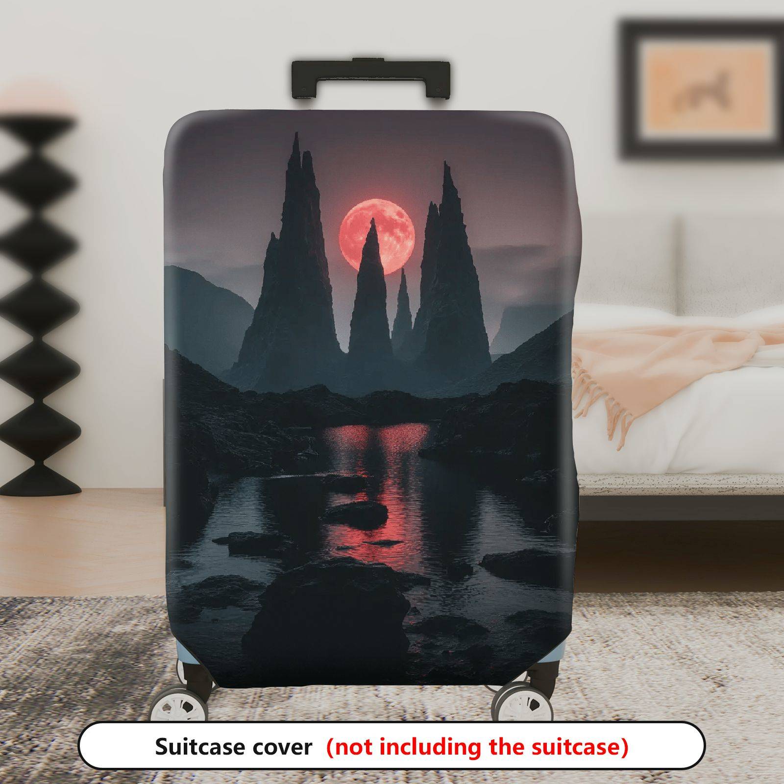 1-Piece Fantasy Landscape Red Moon Night Sky Mountain Reflection  Suitcase Luggage Cover, Stretch Protective Sleeve