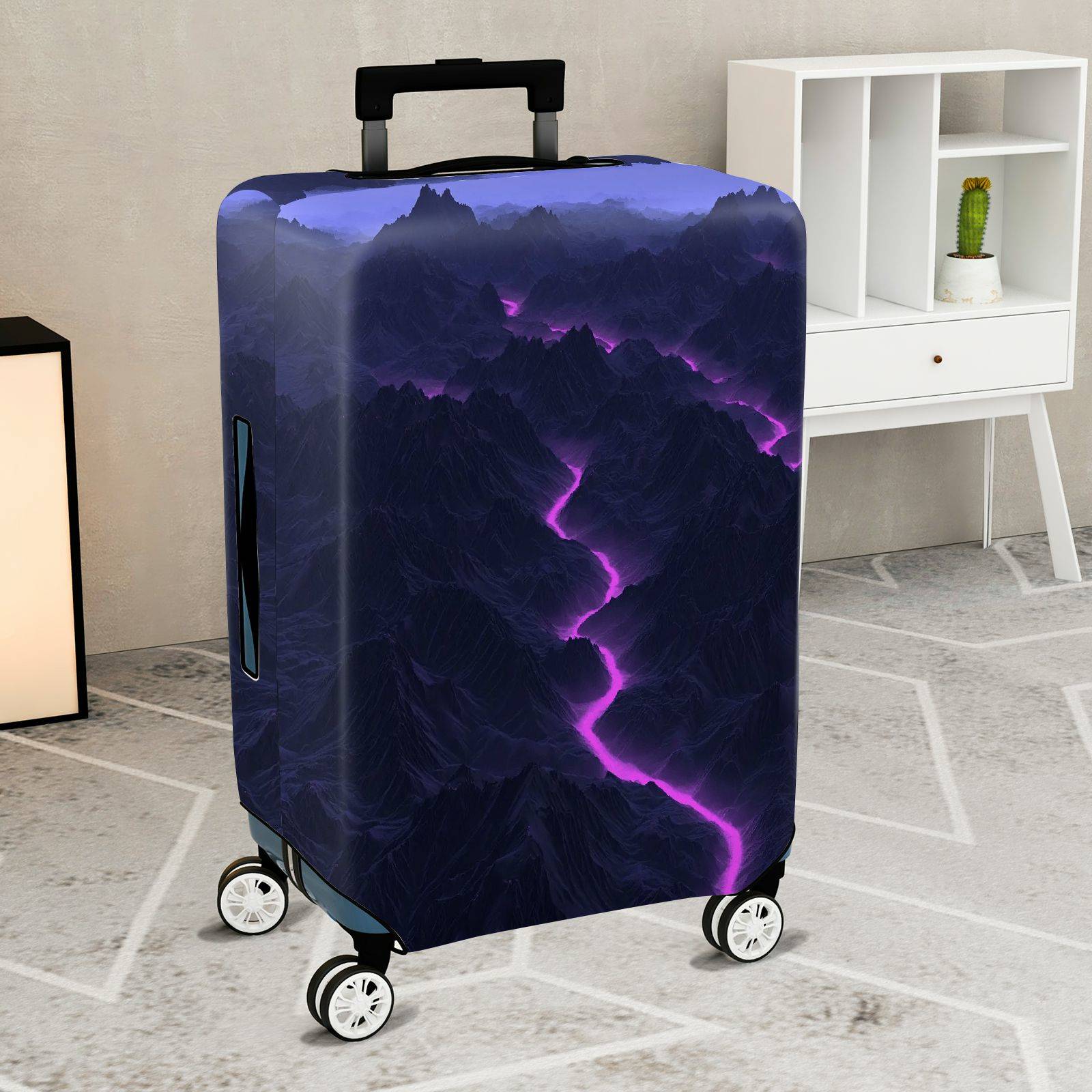 1-Piece Abstract Mountain Lightning Night Landscape Sky  Suitcase Luggage Cover, Stretch Protective Sleeve
