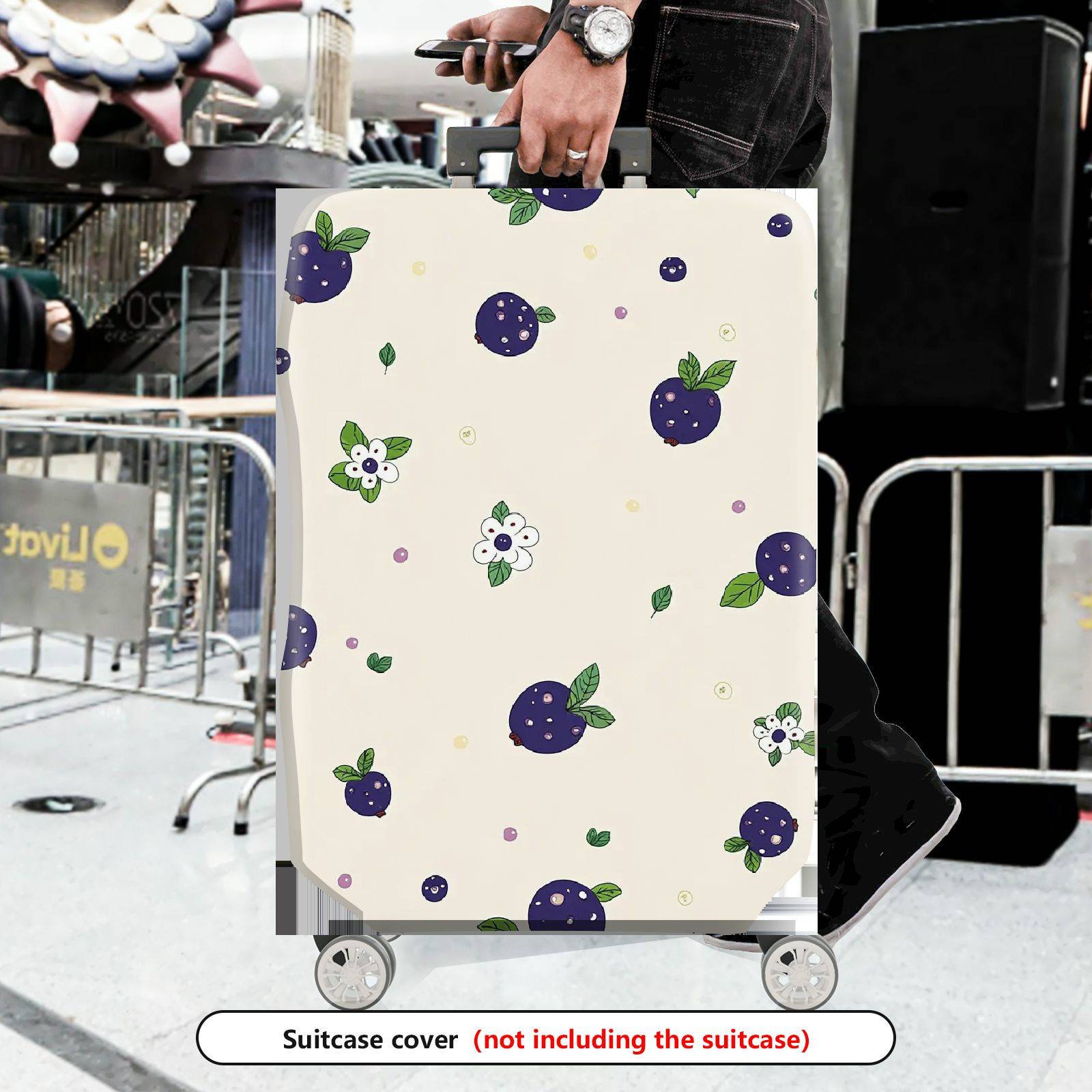 1-Piece Purple Berry Floral Travel  Cute Holiday  Suitcase Luggage Cover, Stretch Protective Sleeve