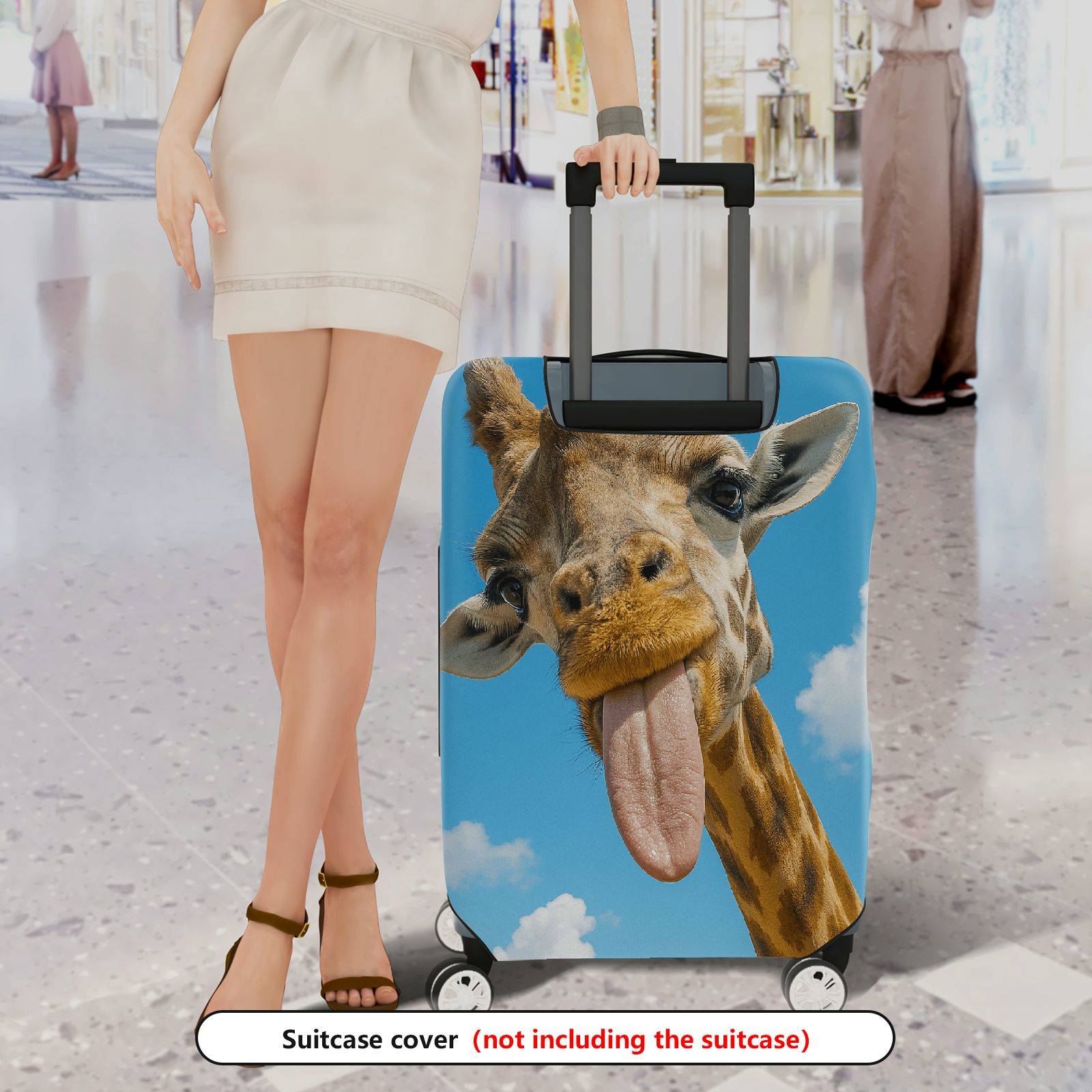 1-Piece Cute Giraffe Funny Animal Nature Blue Sky  Suitcase Luggage Cover, Stretch Protective Sleeve