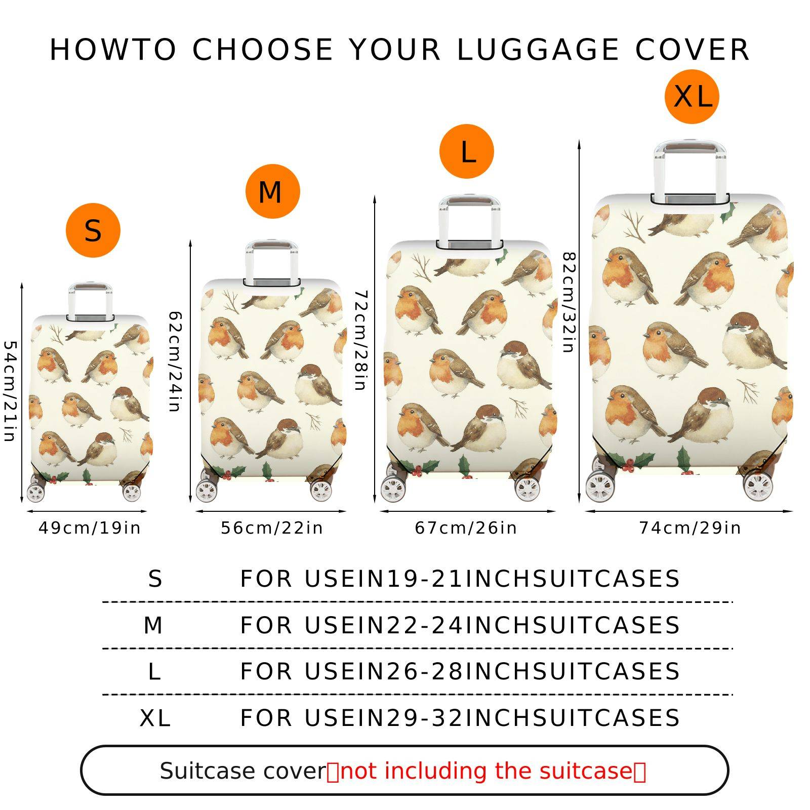 1-Piece Bird Nature Christmas Holiday Decorative  Suitcase Luggage Cover, Stretch Protective Sleeve