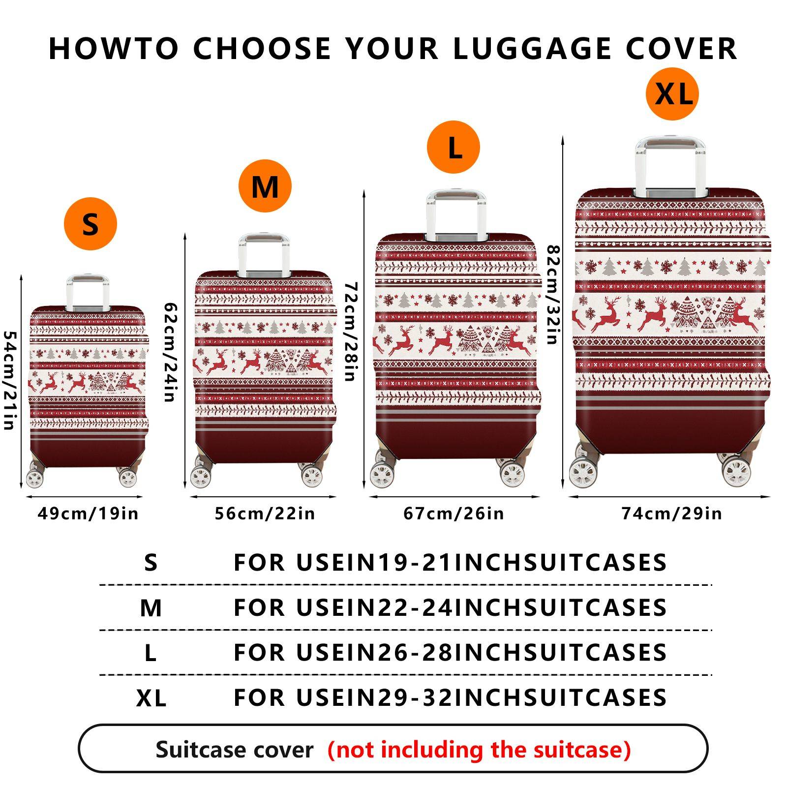 1-Piece Reindeer Snowflakes Christmas Winter Holiday Festive  Suitcase Luggage Cover, Stretch Protective Sleeve