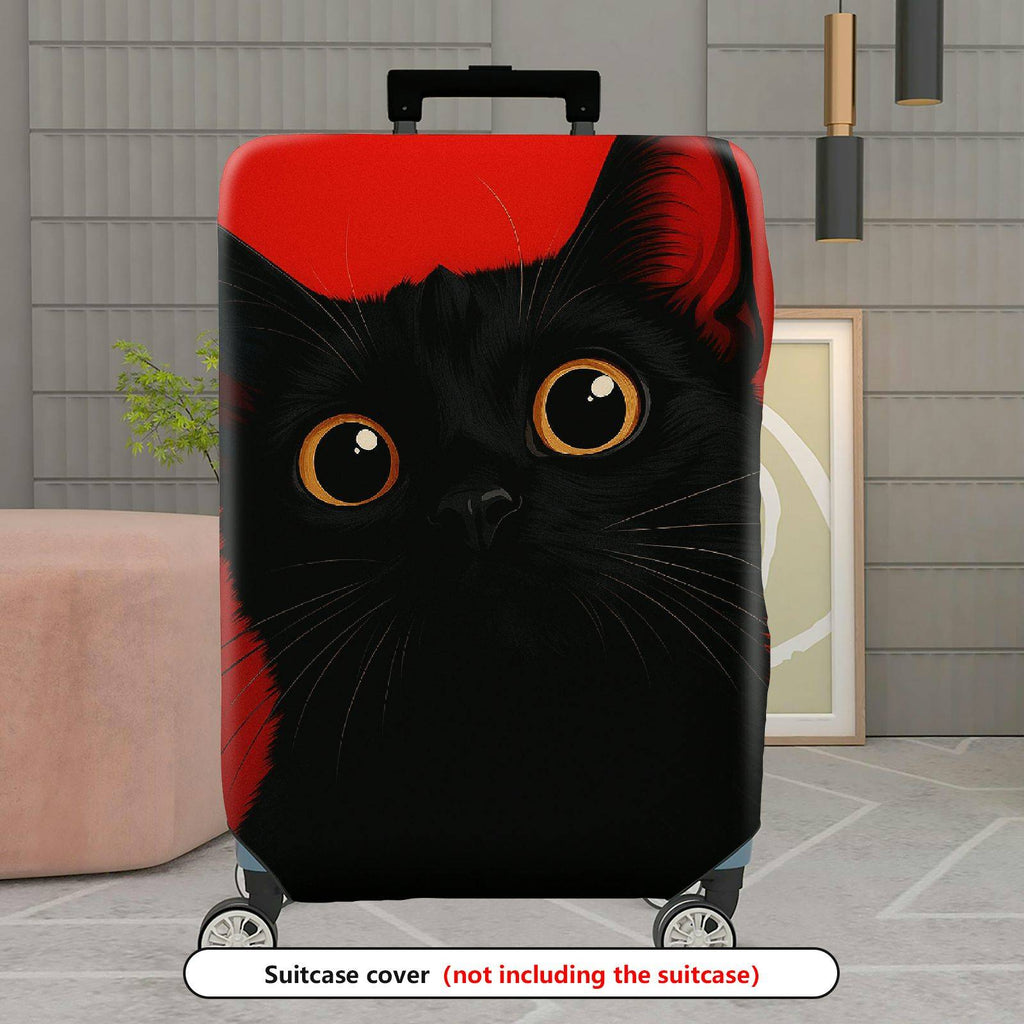 1-Piece Black Cat Red Colorful Artistic Unique Cute  Suitcase Luggage Cover, Stretch Protective Sleeve