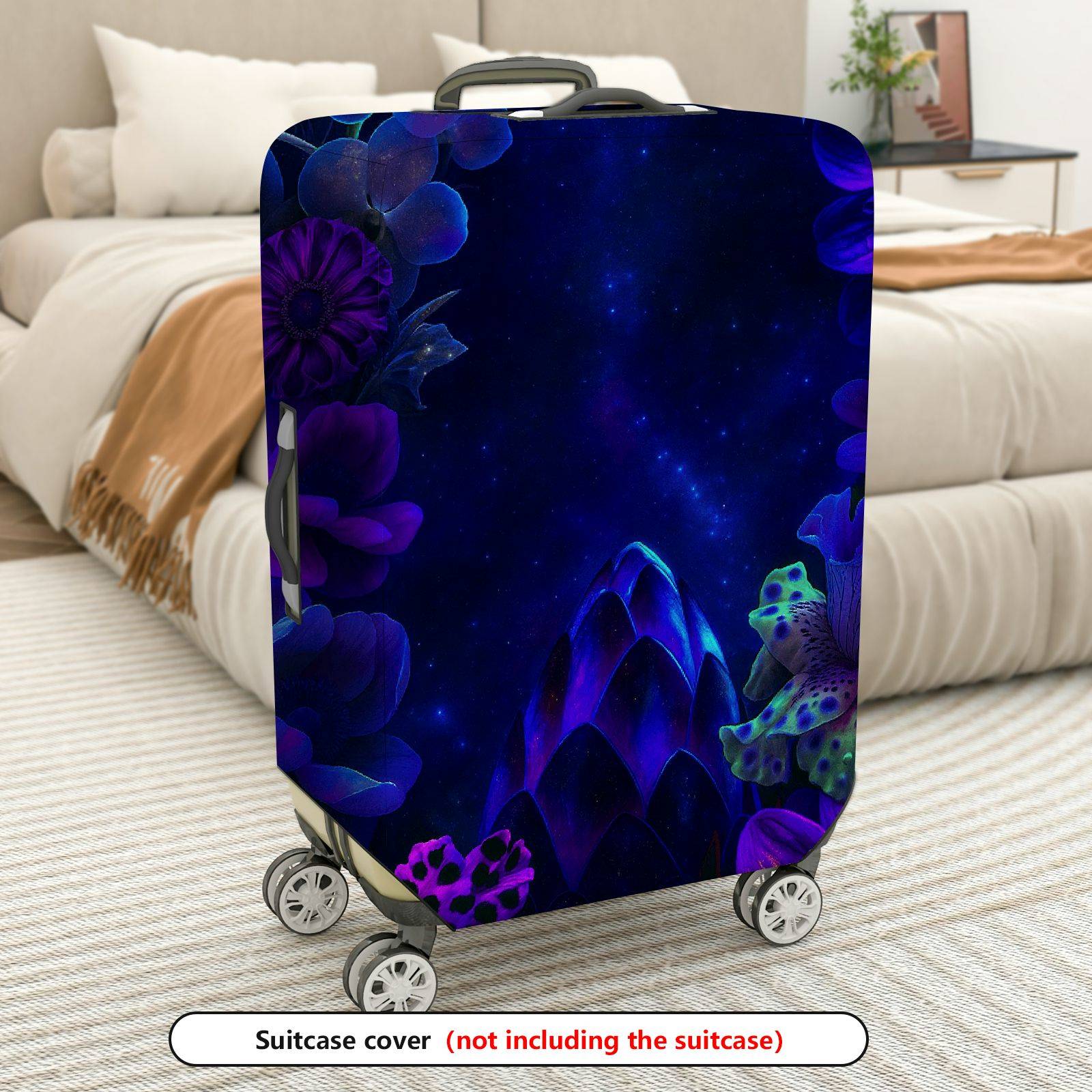 1-Piece Purple Floral Starry Night Artistic Fantasy  Suitcase Luggage Cover, Stretch Protective Sleeve