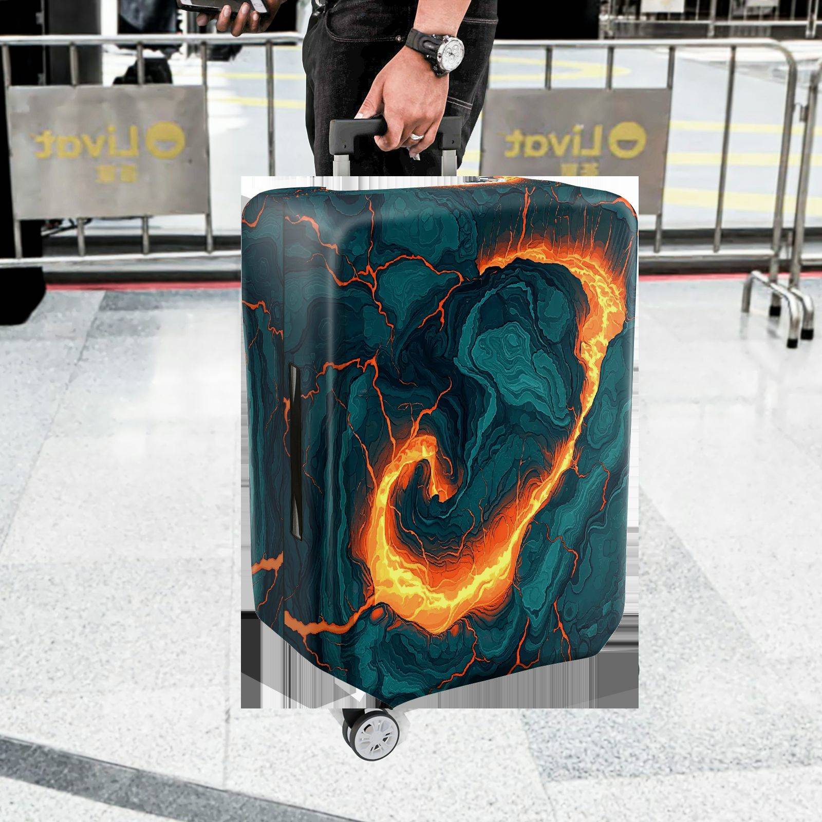 1-Piece Abstract Fiery Volcanic Marble Swirl Pattern  Suitcase Luggage Cover, Stretch Protective Sleeve