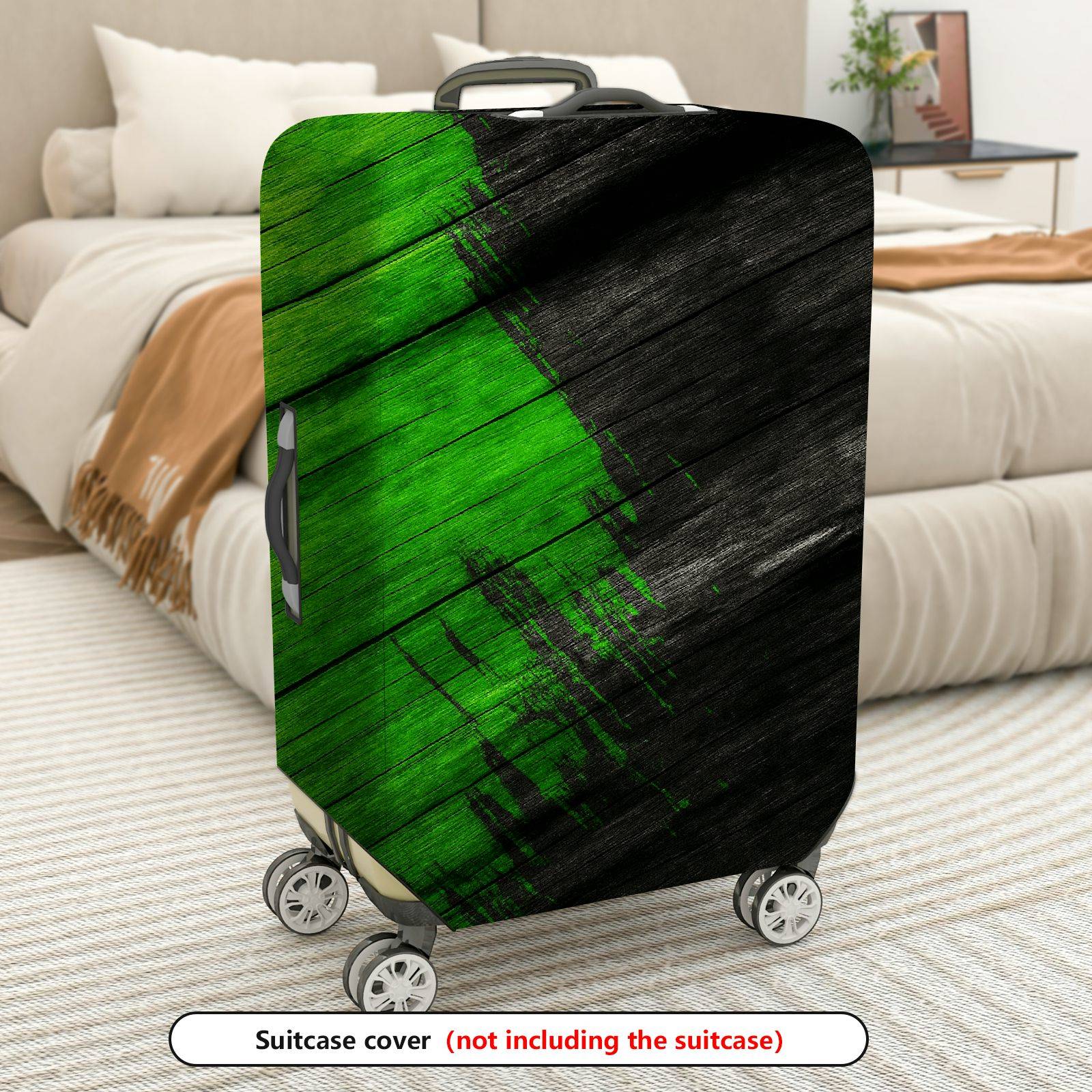 1-Piece Abstract Green Black Artistic Brush Stroke  Suitcase Luggage Cover, Stretch Protective Sleeve