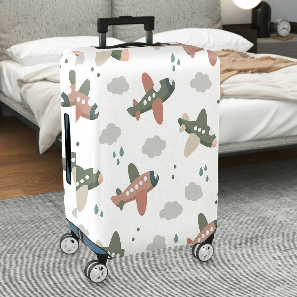 1-Piece Airplane Cloud Raindrop Pattern  Playful Travel  Suitcase Luggage Cover, Stretch Protective Sleeve