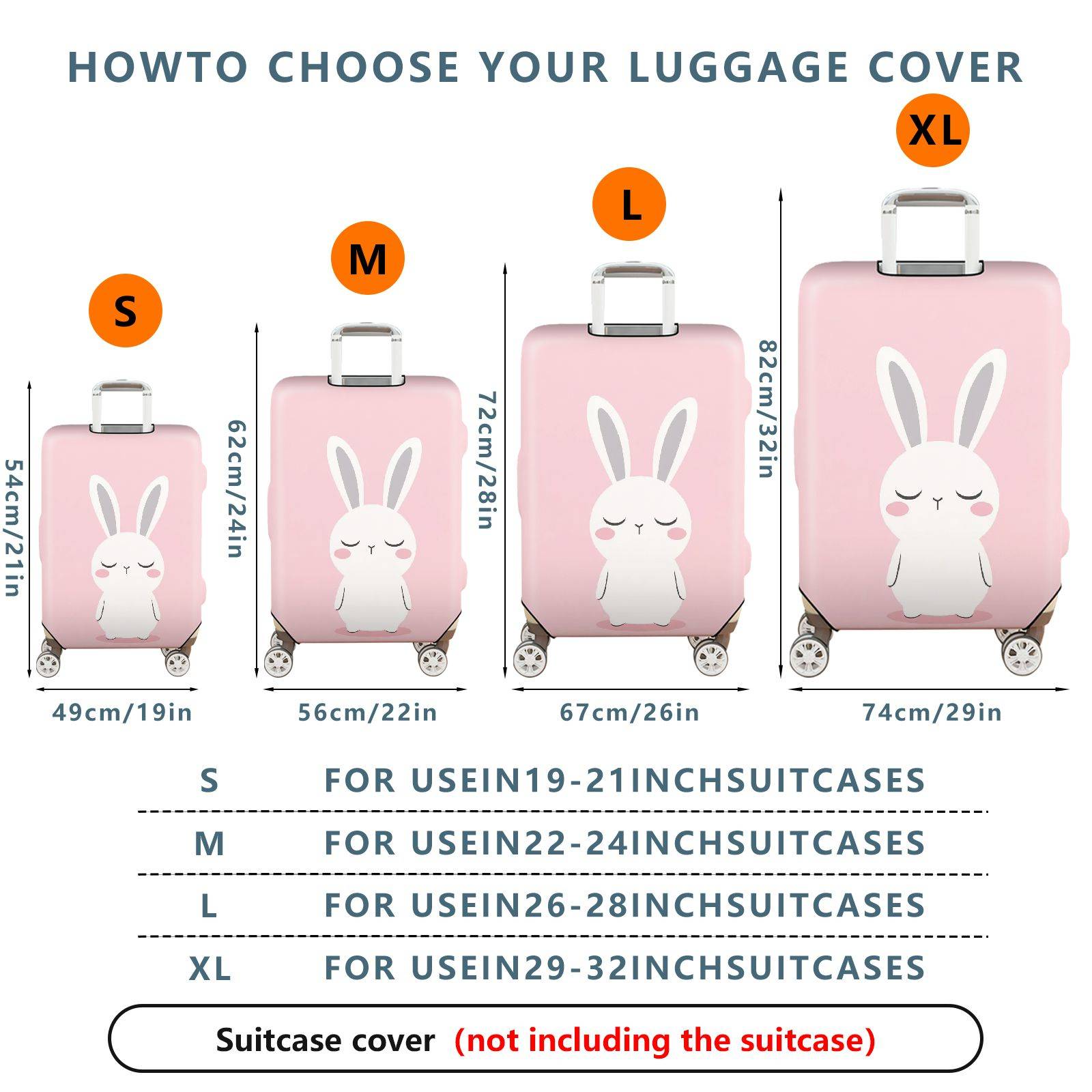 1-Piece Pink Cute Bunny  Animal Travel  Suitcase Luggage Cover, Stretch Protective Sleeve