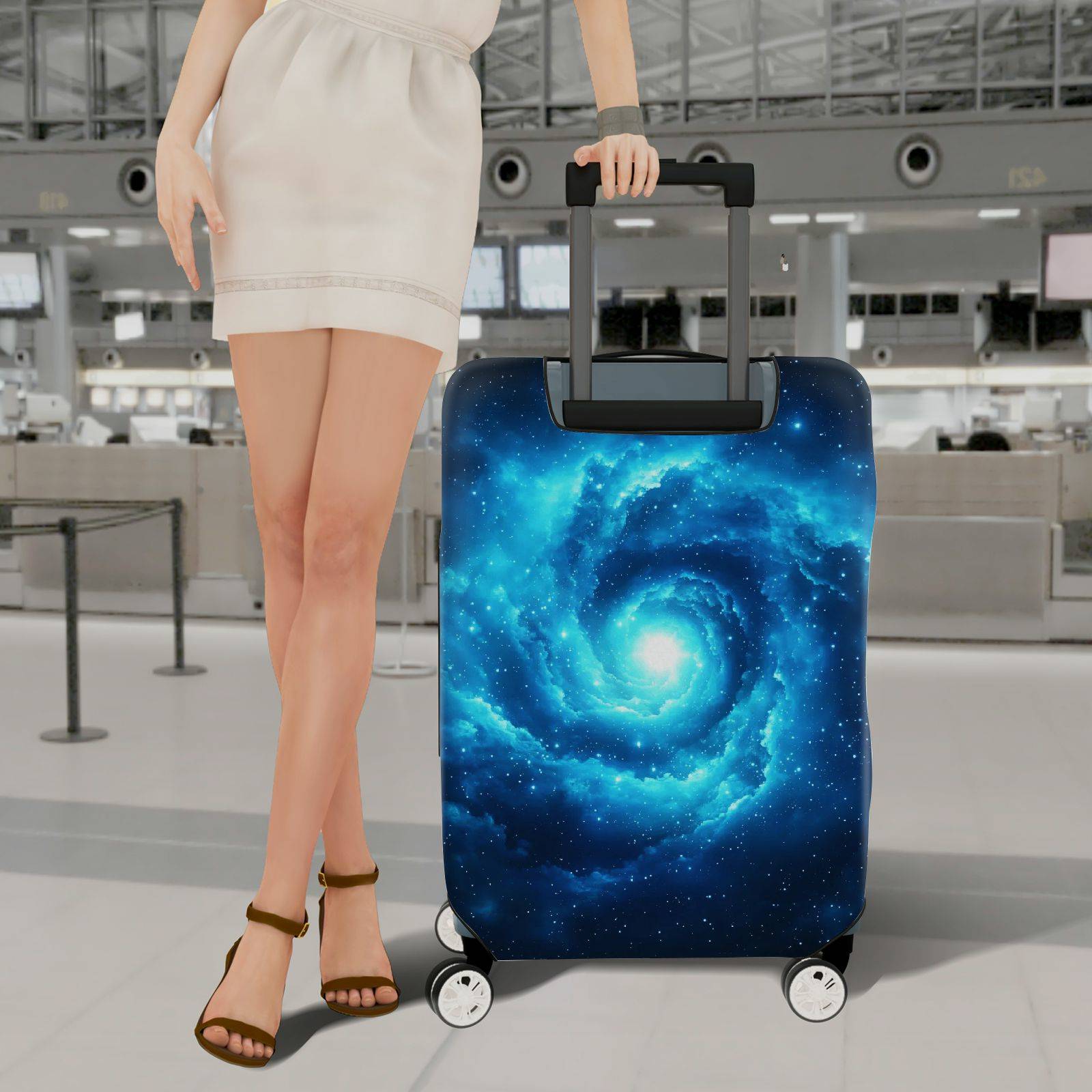 1-Piece Galaxy Nebula Blue Cosmic Star Spiral  Suitcase Luggage Cover, Stretch Protective Sleeve