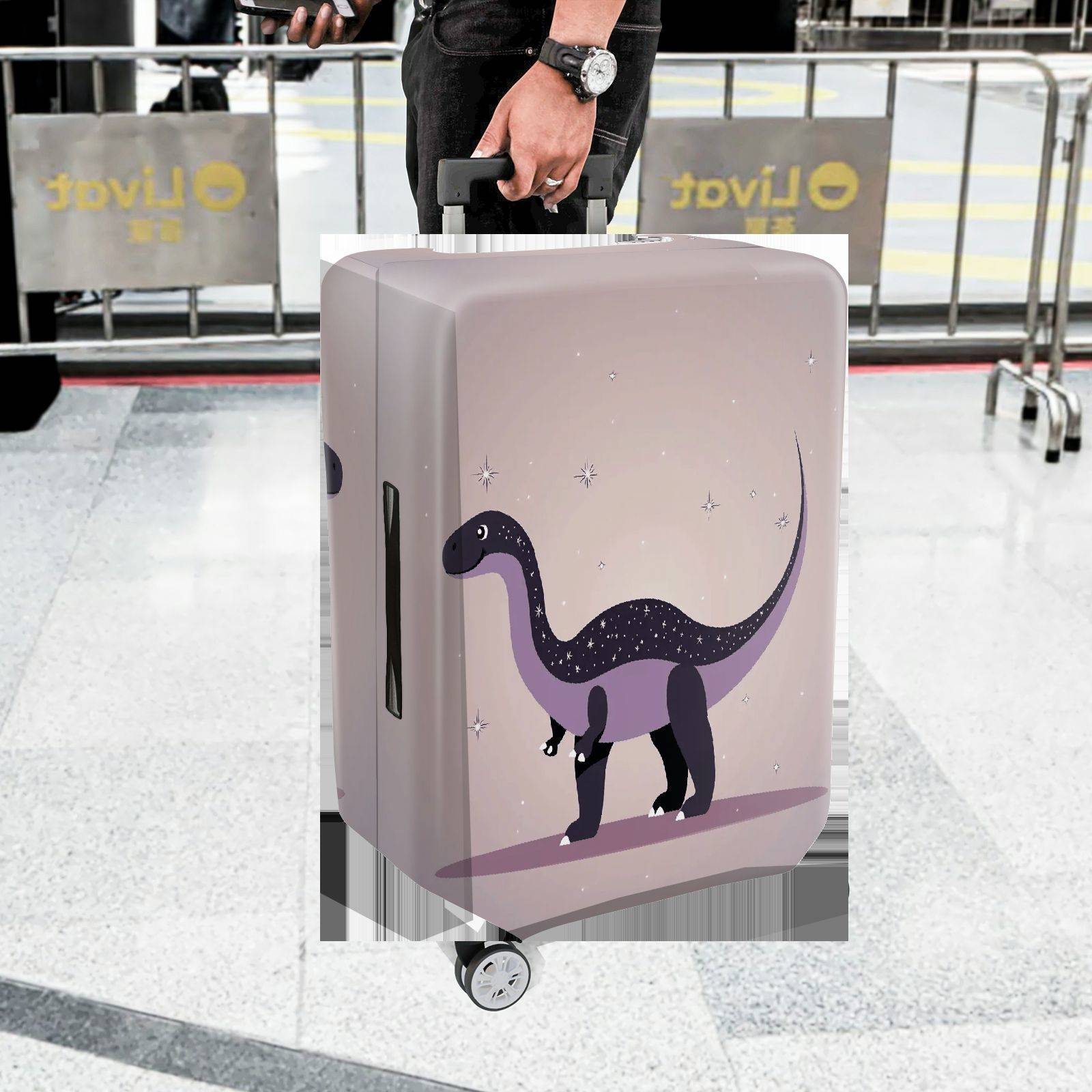 1-Piece Dinosaur Starry Gray Purple Galaxy Magic Cosmic  Suitcase Luggage Cover, Stretch Protective Sleeve