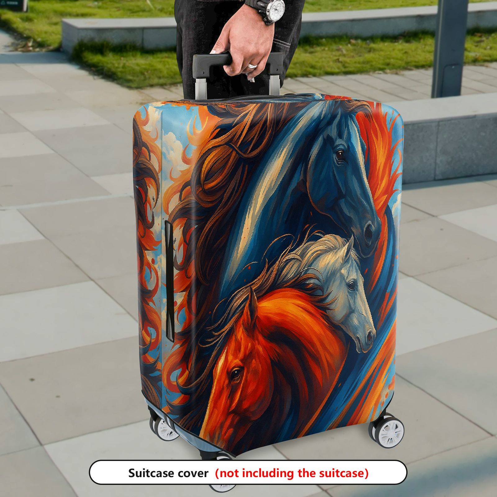1-Piece Colorful Elegant Horse Artistic Vibrant Dynamic  Suitcase Luggage Cover, Stretch Protective Sleeve