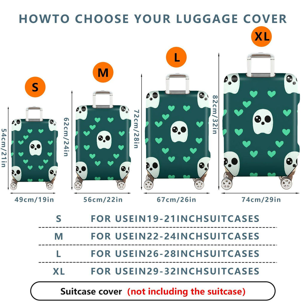 1-Piece Ghost Heart Love Cute Fun Green  Suitcase Luggage Cover, Stretch Protective Sleeve