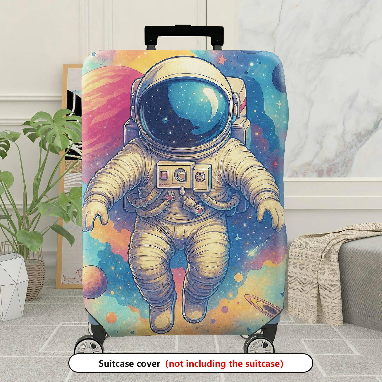 1-Piece Astronaut Outer Space Galaxy Planet Colorful  Suitcase Luggage Cover, Stretch Protective Sleeve