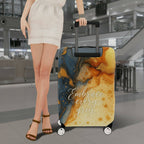 1-Piece Abstract Artistic Splash Golden Blue Marble Whirl  Suitcase Luggage Cover, Stretch Protective Sleeve