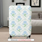1-Piece Blue Floral Pattern Decorative Travel Holiday Elegant Stylish  Suitcase Luggage Cover, Stretch Protective Sleeve