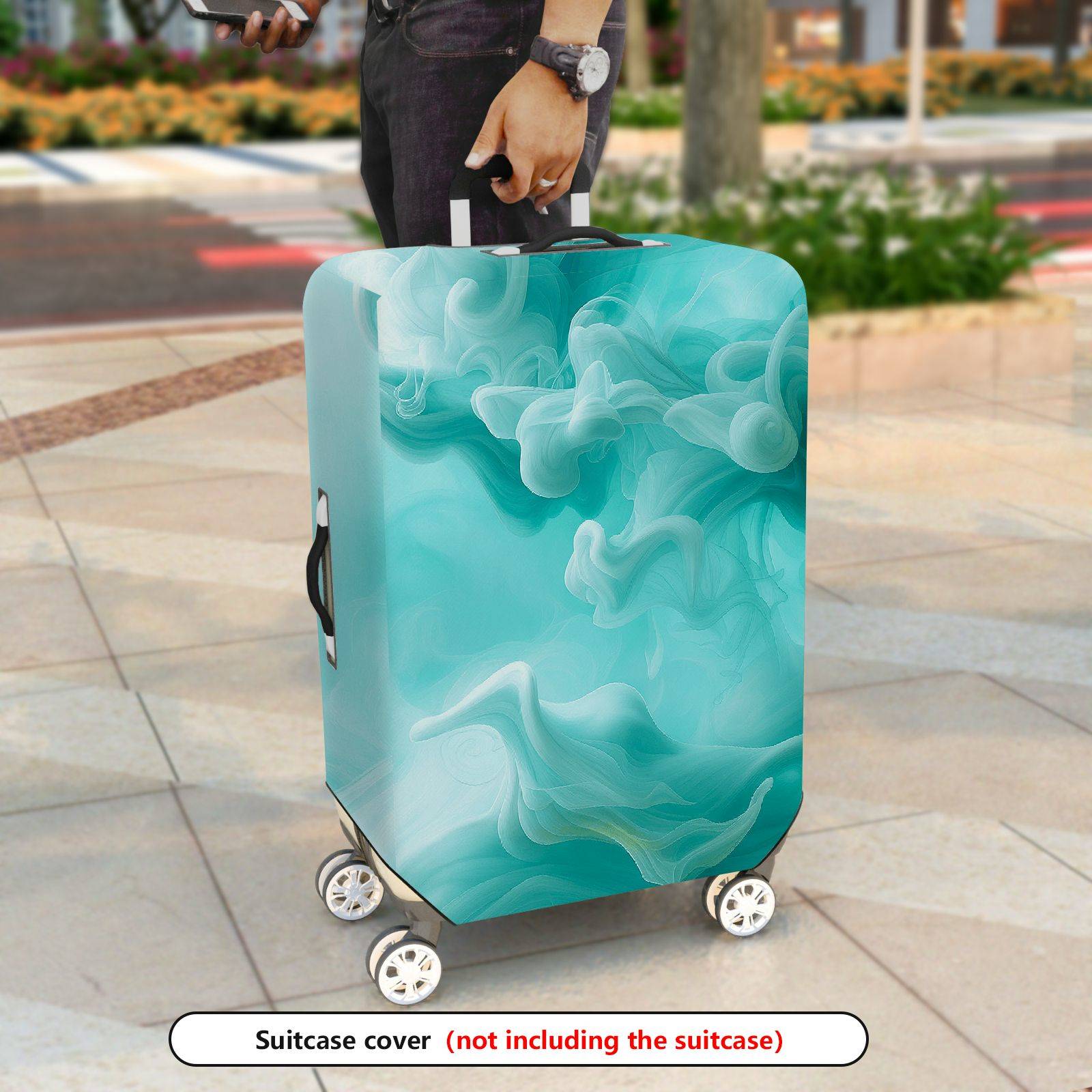 1-Piece Aqua Swirl Abstract Artistic Elegant Stylish Blue  Suitcase Luggage Cover, Stretch Protective Sleeve