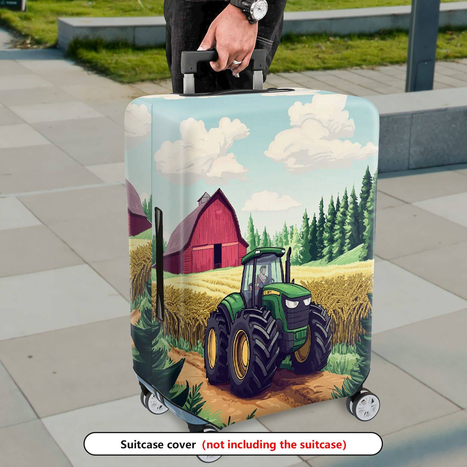 1-Piece Farm Tractor Barn Field Countryside Landscape  Suitcase Luggage Cover, Stretch Protective Sleeve
