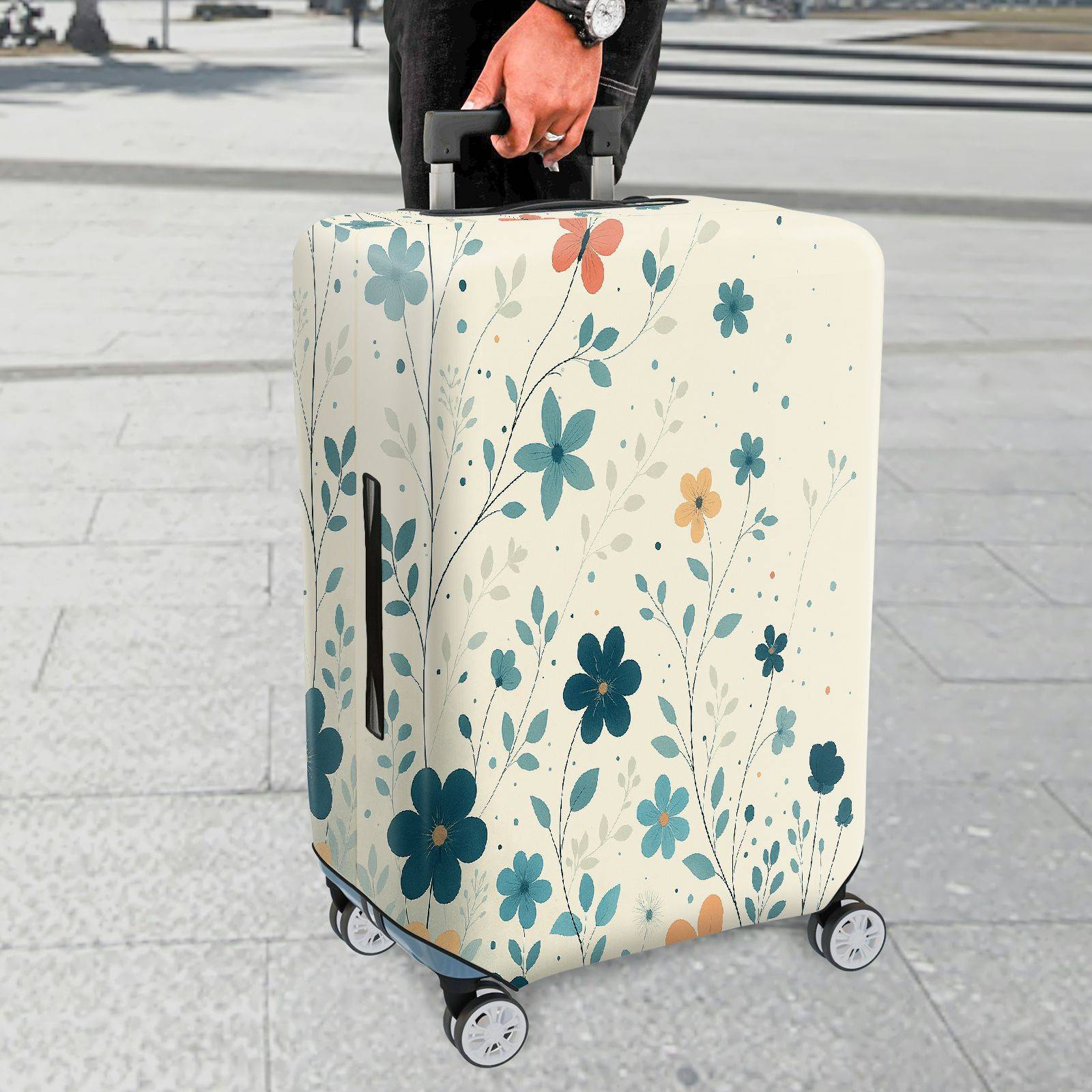 1-Piece Floral Leaf Pattern Decorative Travel  Suitcase Luggage Cover, Stretch Protective Sleeve