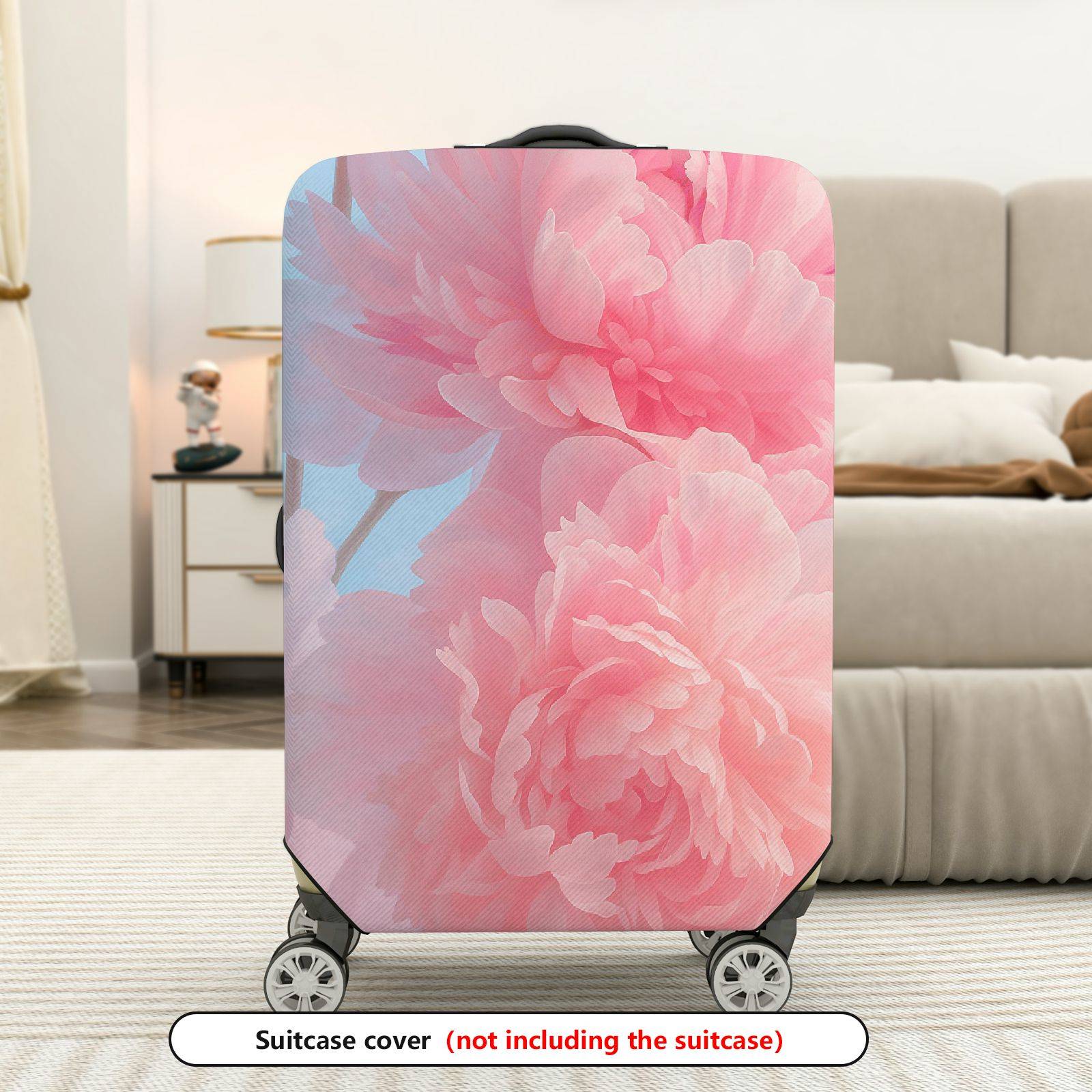 1-Piece Pink Floral Peony Elegant Soft Sky  Suitcase Luggage Cover, Stretch Protective Sleeve