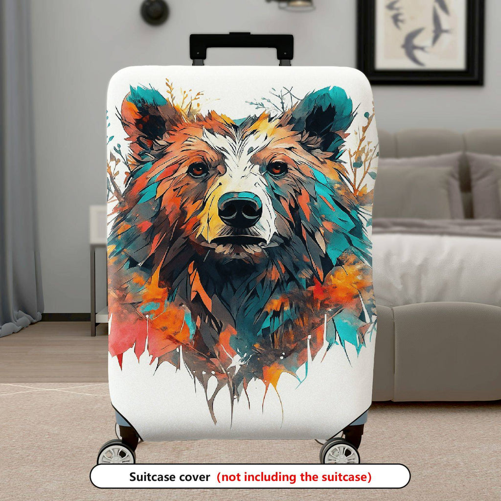 1-Piece Abstract Artistic Bear Nature Colorful Stylish  Suitcase Luggage Cover, Stretch Protective Sleeve