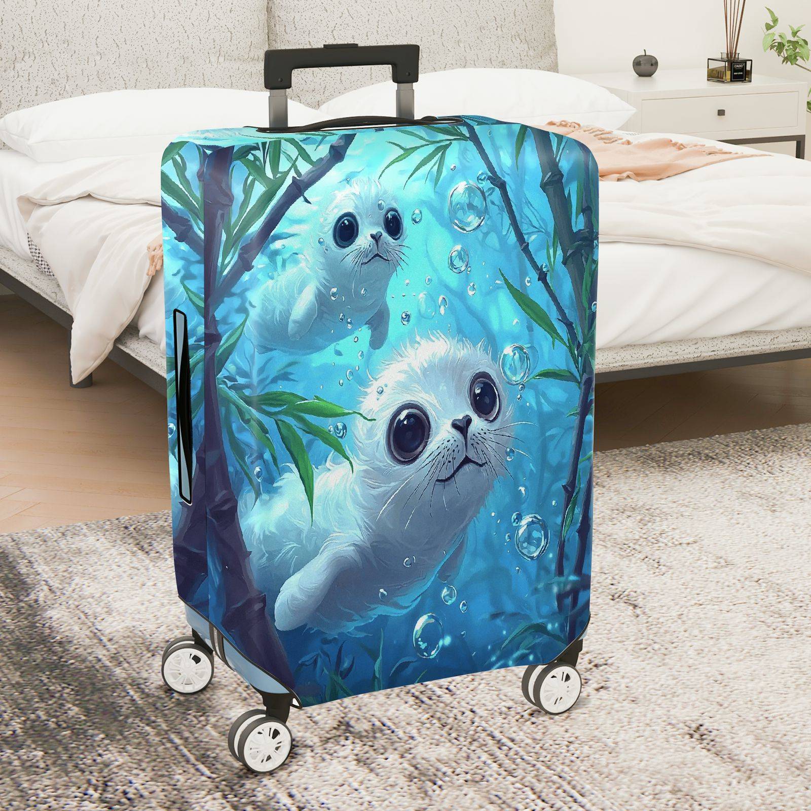 1-Piece Cute  Ocean Animal Water Bubbles Seal  Suitcase Luggage Cover, Stretch Protective Sleeve