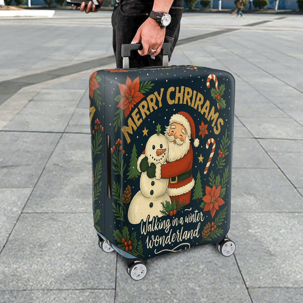 1-Piece Santa Snowman Christmas Winter Wonderland Holiday  Suitcase Luggage Cover, Stretch Protective Sleeve