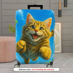 1-Piece Cute Playful Kitten Blue Sky Green Leaves  Suitcase Luggage Cover, Stretch Protective Sleeve