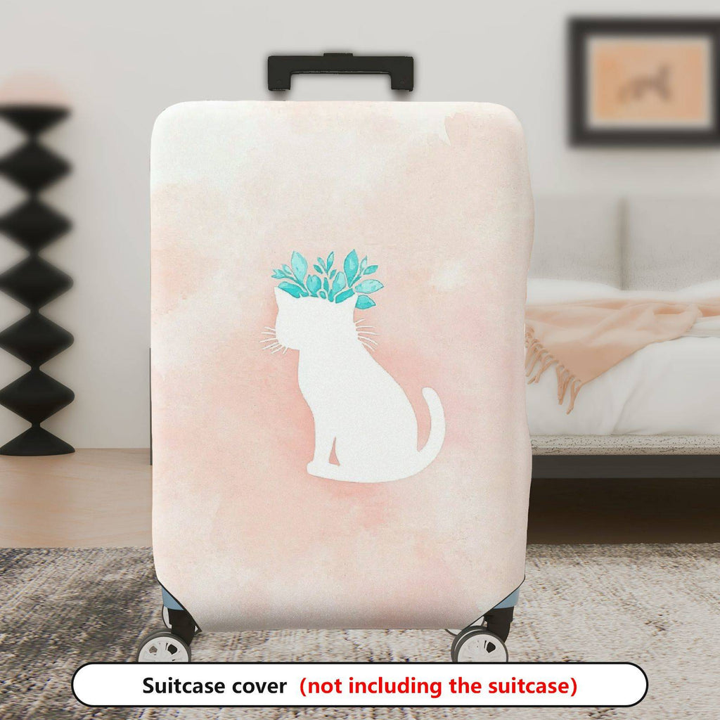 1-Piece Cat Plant Watercolor Pink Cute Stylish Modern  Suitcase Luggage Cover, Stretch Protective Sleeve