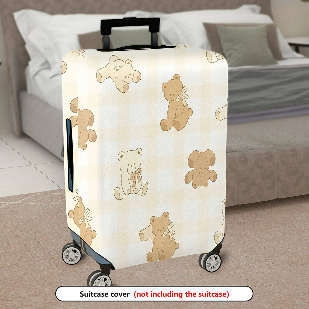 1-Piece Cute Bear Plaid Beige Soft Travel Holiday  Suitcase Luggage Cover, Stretch Protective Sleeve