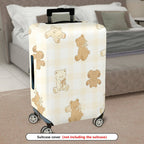 1-Piece Cute Bear Plaid Beige Soft Travel Holiday  Suitcase Luggage Cover, Stretch Protective Sleeve