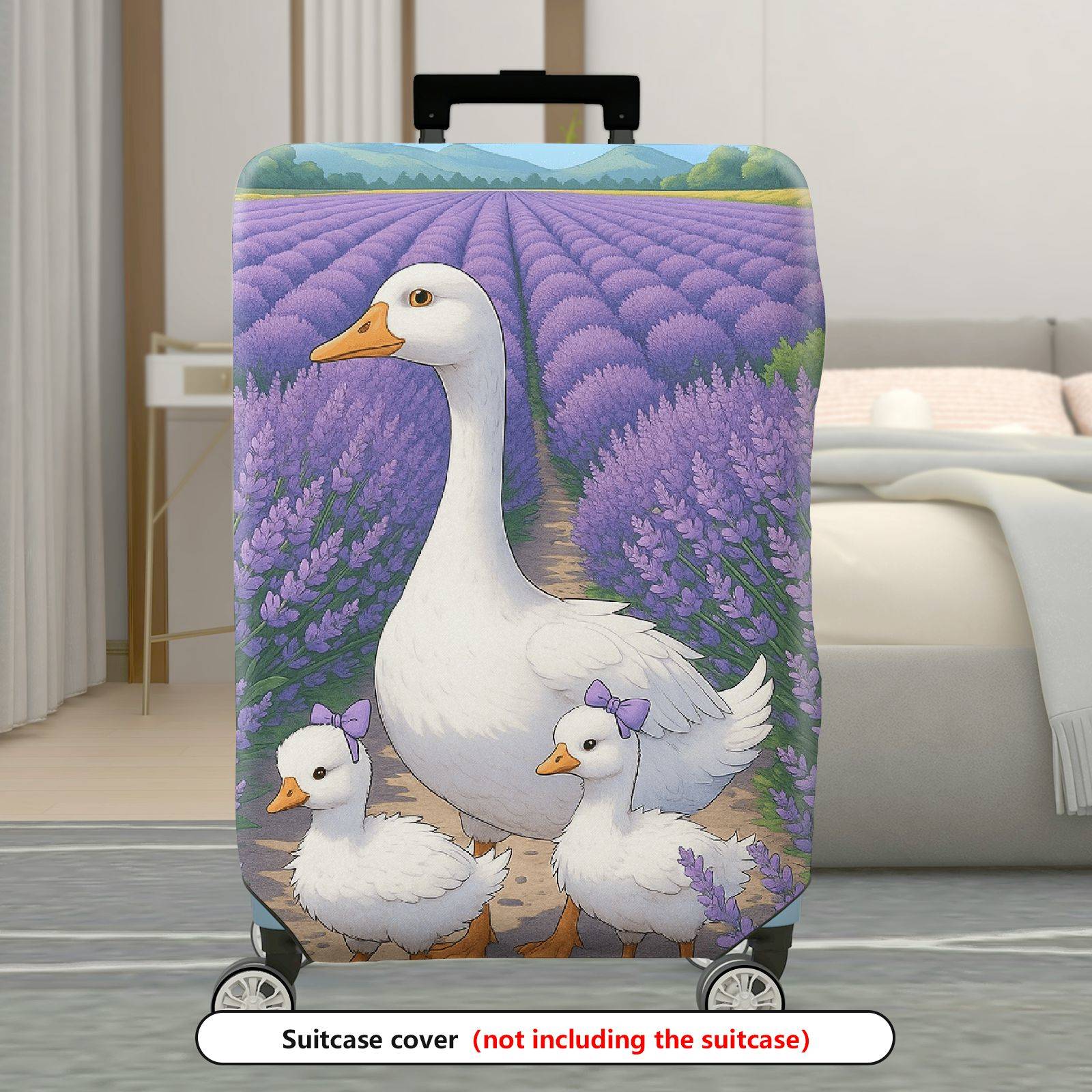 1-Piece Goose Lavender Family Purple Scenic Artistic  Suitcase Luggage Cover, Stretch Protective Sleeve