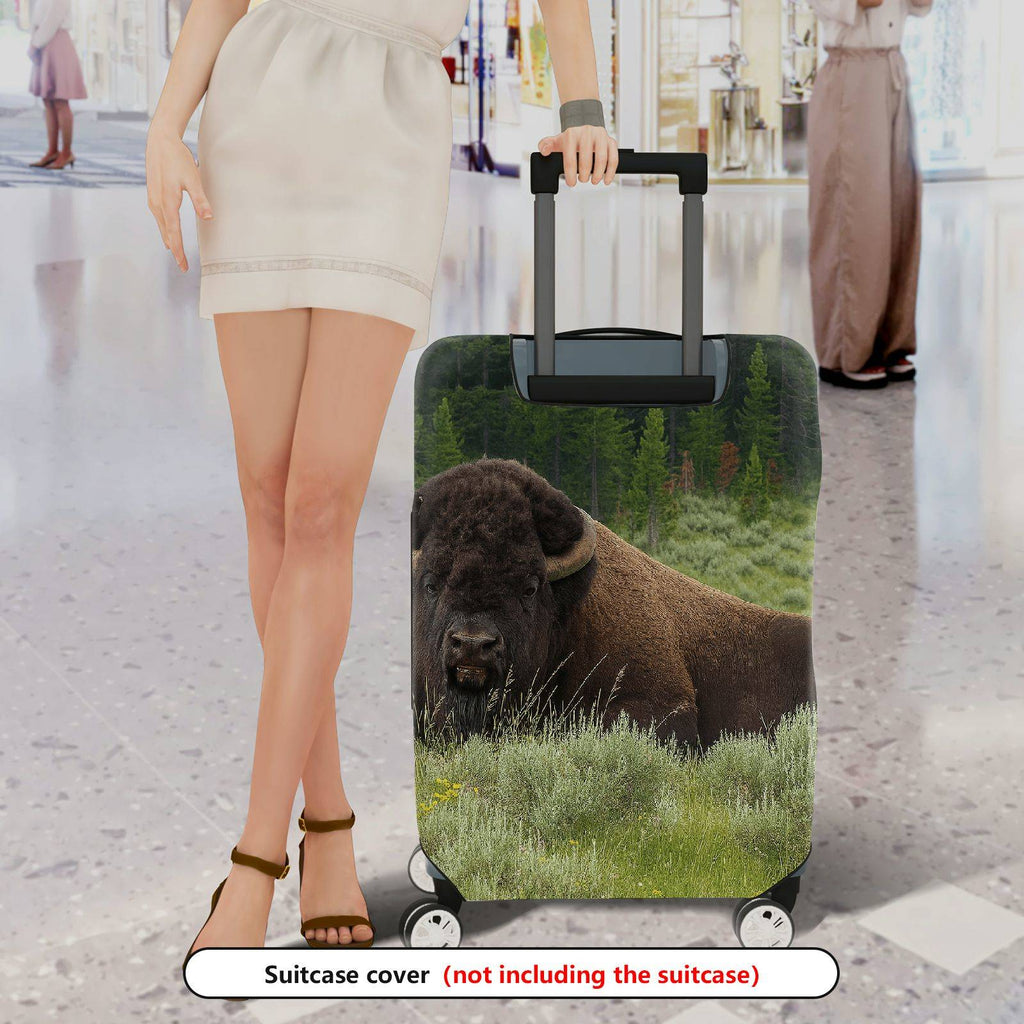 1-Piece Buffalo Wildlife Landscape Nature Green Forest Travel  Suitcase Luggage Cover, Stretch Protective Sleeve
