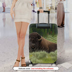 1-Piece Buffalo Wildlife Landscape Nature Green Forest Travel  Suitcase Luggage Cover, Stretch Protective Sleeve