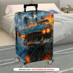 1-Piece Vintage Car Tropical Palm Sunset Fireworks Artistic  Suitcase Luggage Cover, Stretch Protective Sleeve