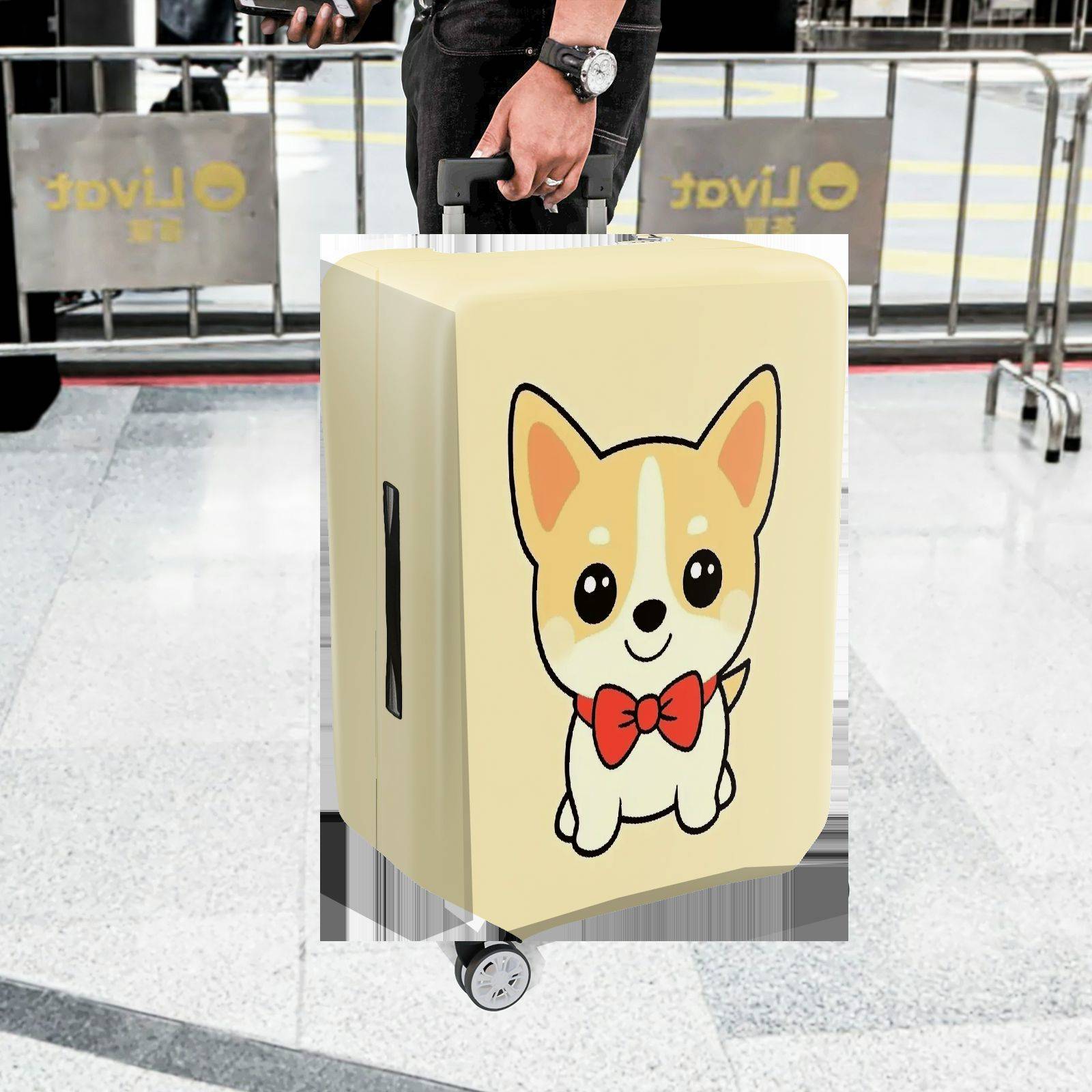 1-Piece Cute Corgi  Dog Red Bowtie Animal  Suitcase Luggage Cover, Stretch Protective Sleeve