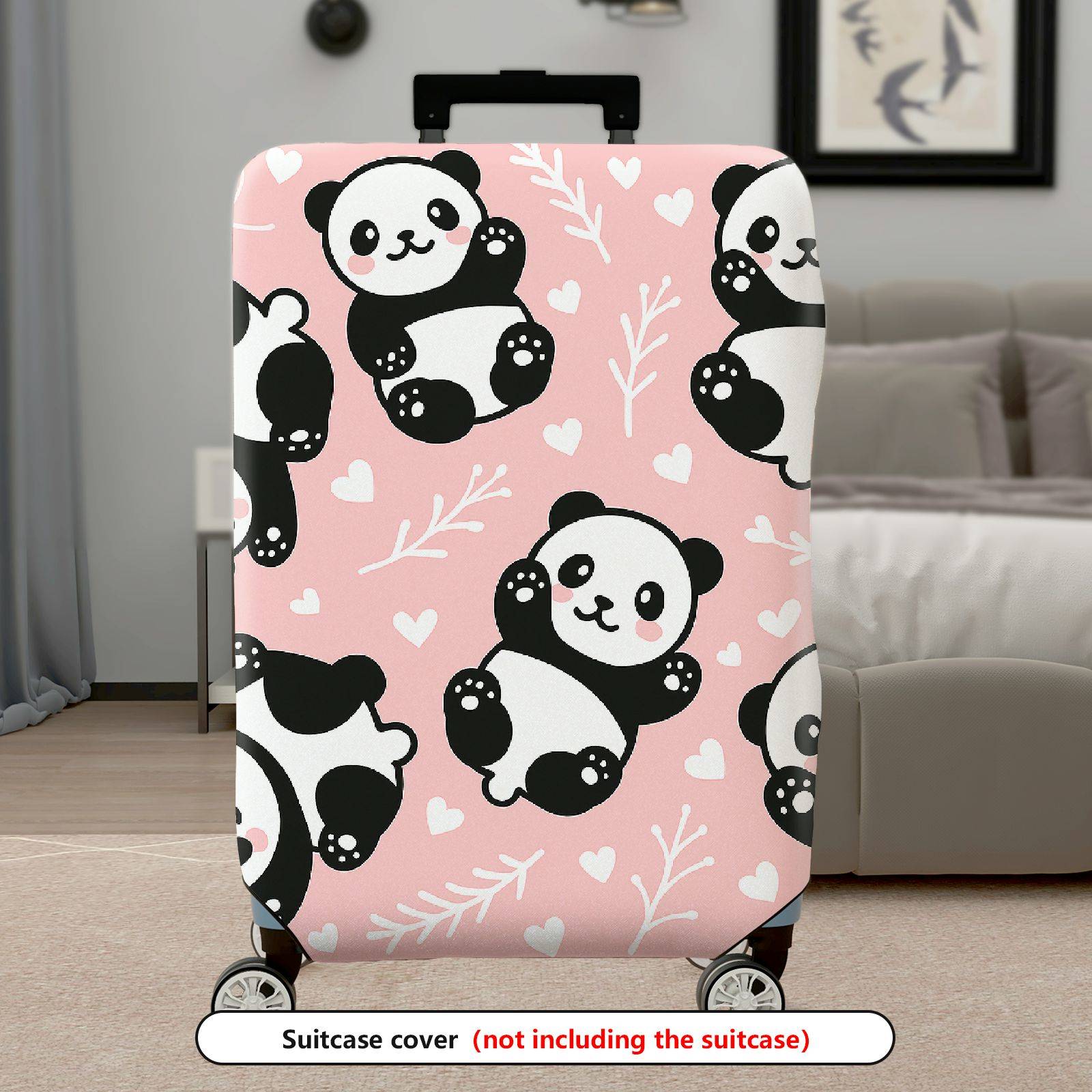 1-Piece Pink Cute Panda Heart Floral Pattern  Suitcase Luggage Cover, Stretch Protective Sleeve