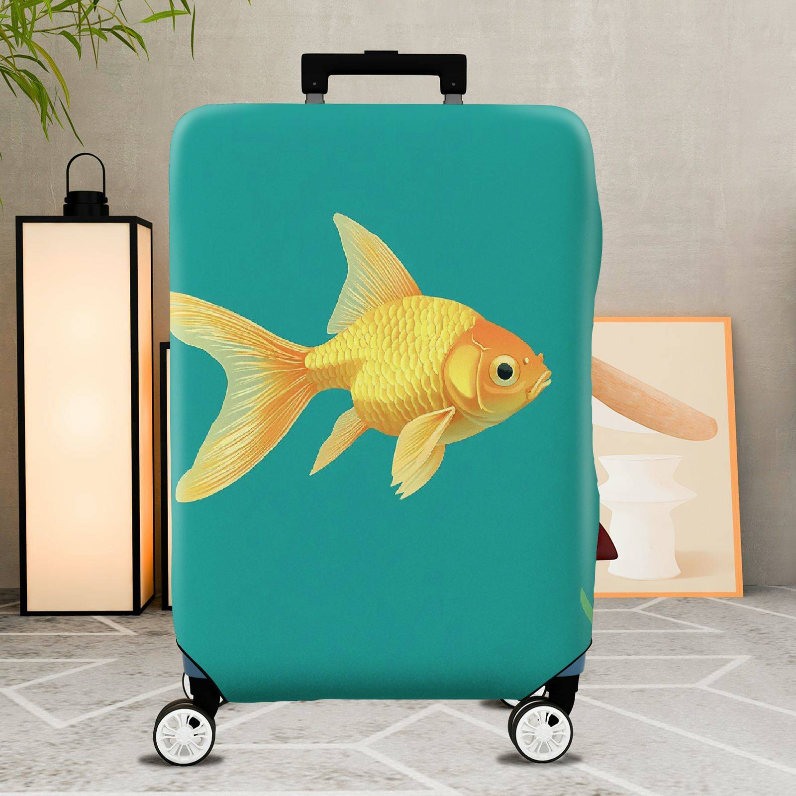 1-Piece Goldfish Aqua Blue Green Cute Animal Sea  Suitcase Luggage Cover, Stretch Protective Sleeve