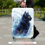 1-Piece Black Cat Lavender Abstract Art Floral  Suitcase Luggage Cover, Stretch Protective Sleeve