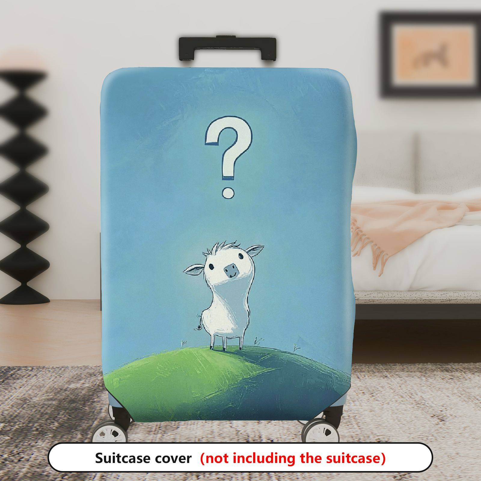 1-Piece Animal Question Mark Cute Adorable Blue  Suitcase Luggage Cover, Stretch Protective Sleeve