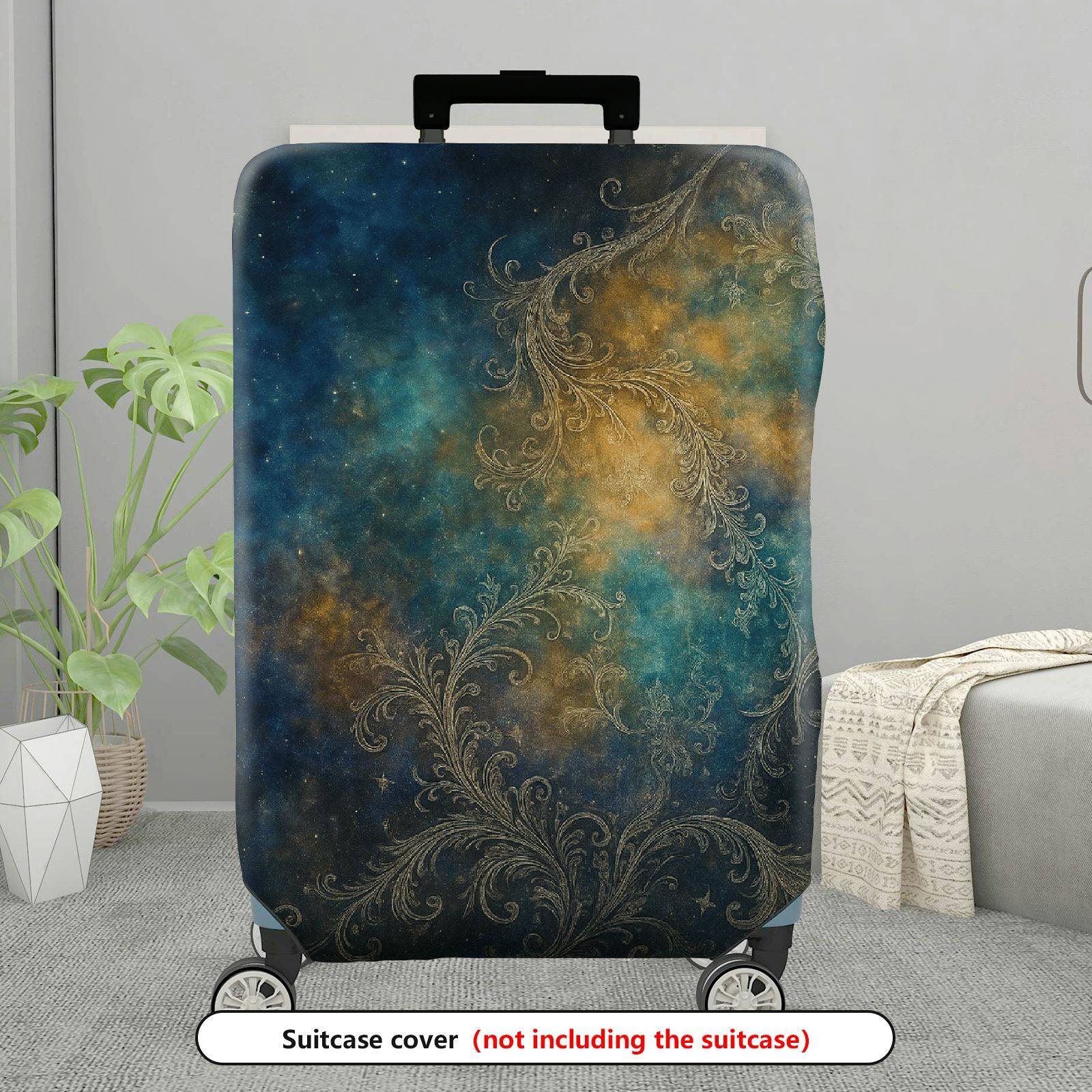 1-Piece Abstract Galaxy Blue Gold Ornate Elegant Universal  Suitcase Luggage Cover, Stretch Protective Sleeve
