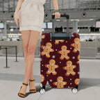 1-Piece Gingerbread Christmas Snowflake Holiday Red  Suitcase Luggage Cover, Stretch Protective Sleeve