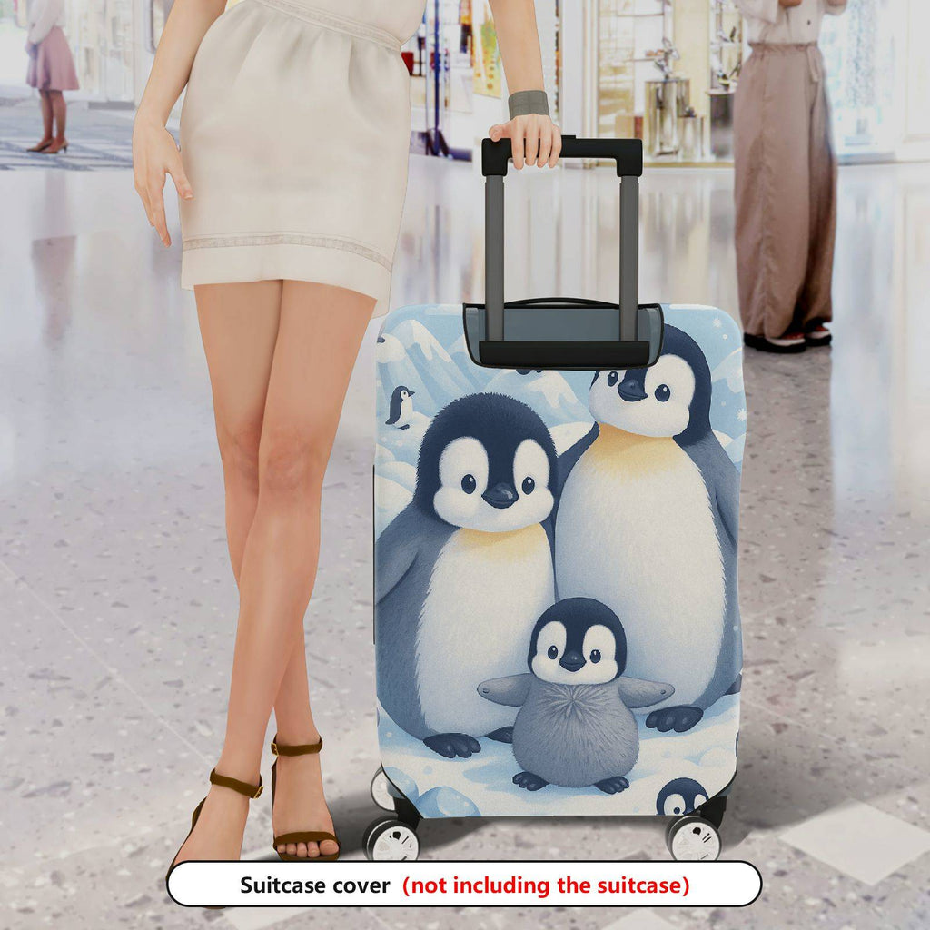 1-Piece Penguin Family Snow Ice Winter Cute Animal  Suitcase Luggage Cover, Stretch Protective Sleeve