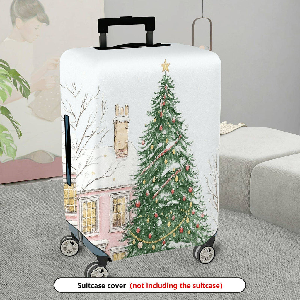 1-Piece Christmas Tree Snow House Holiday Winter  Suitcase Luggage Cover, Stretch Protective Sleeve