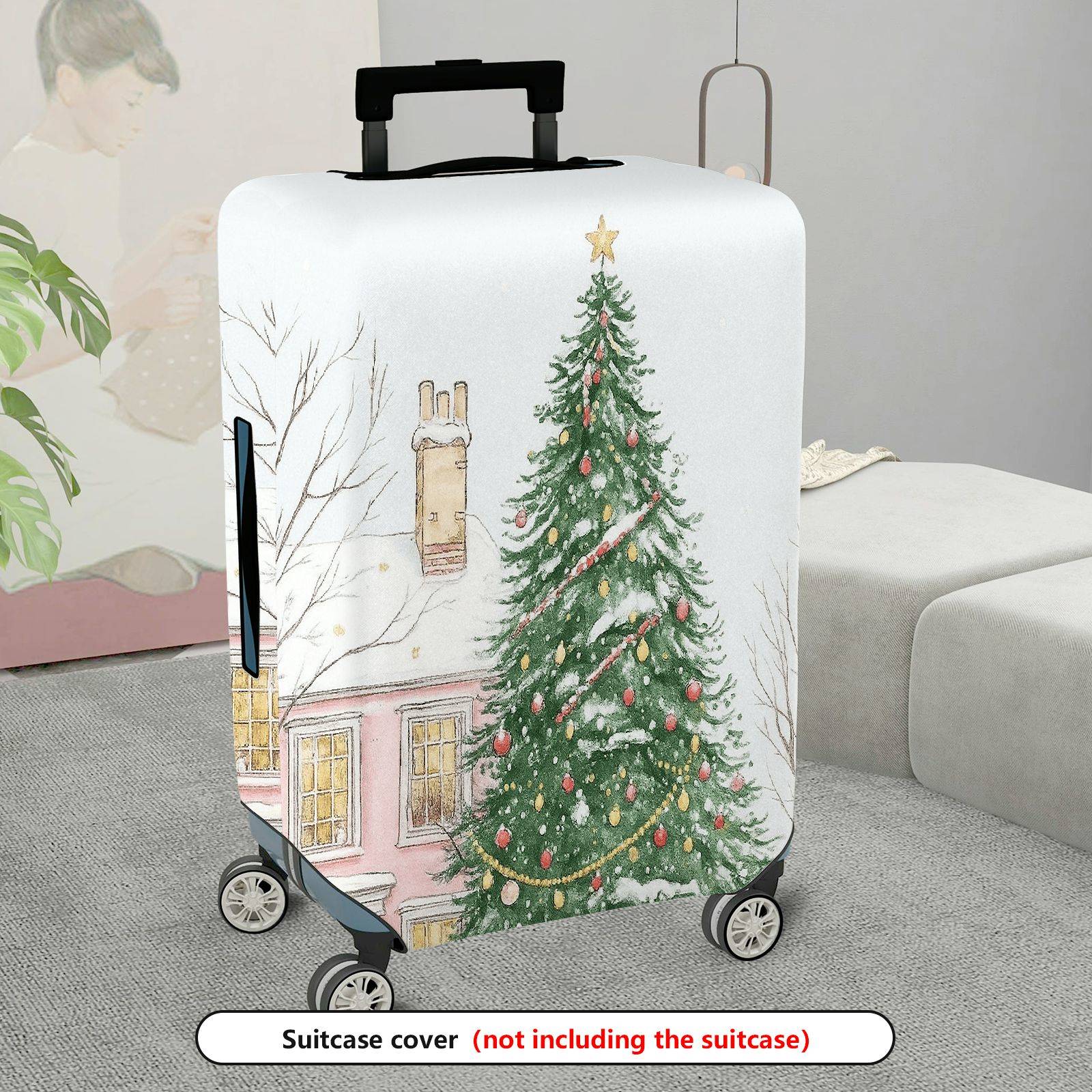 1-Piece Christmas Tree Snow House Holiday Winter  Suitcase Luggage Cover, Stretch Protective Sleeve
